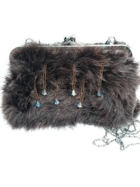 Versatile Little Brown Marabou Feather Chain Bag